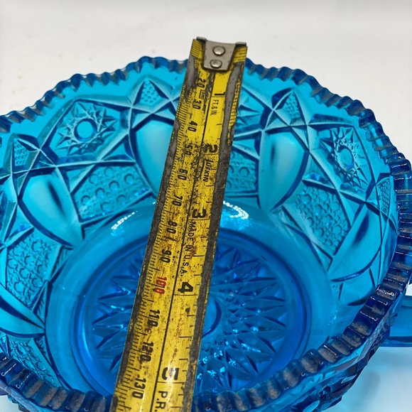 LE Smith  Blue Handled Glass Nappy Dish - Picture 3 of 6